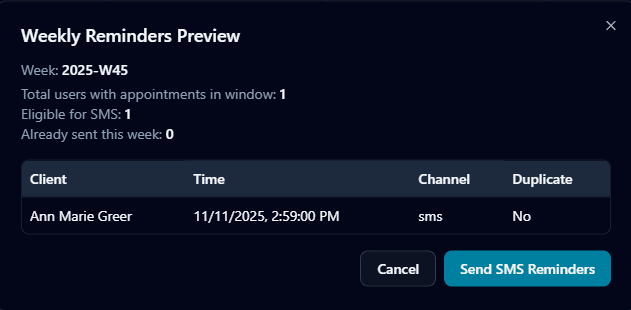 Admin SMS Reminder System